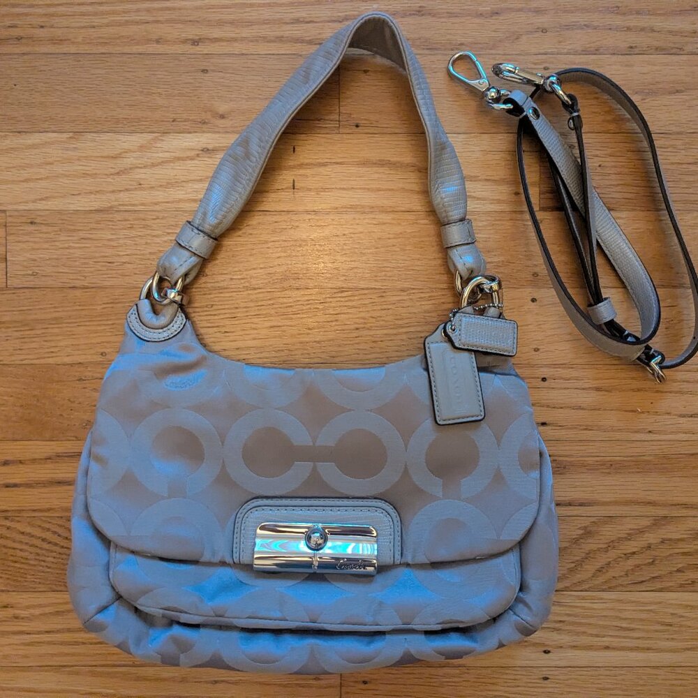 Coach Kristin Op Art Silver beige hobo sateen handbag